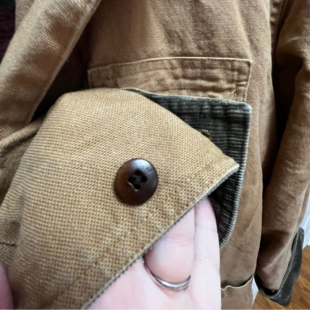 L.L. Bean Brown Canvas Jacket with Dark Green Corduroy Collar - Picture 3 of 10